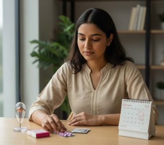 Indian woman reviewing different contraception methods to choose the right option.