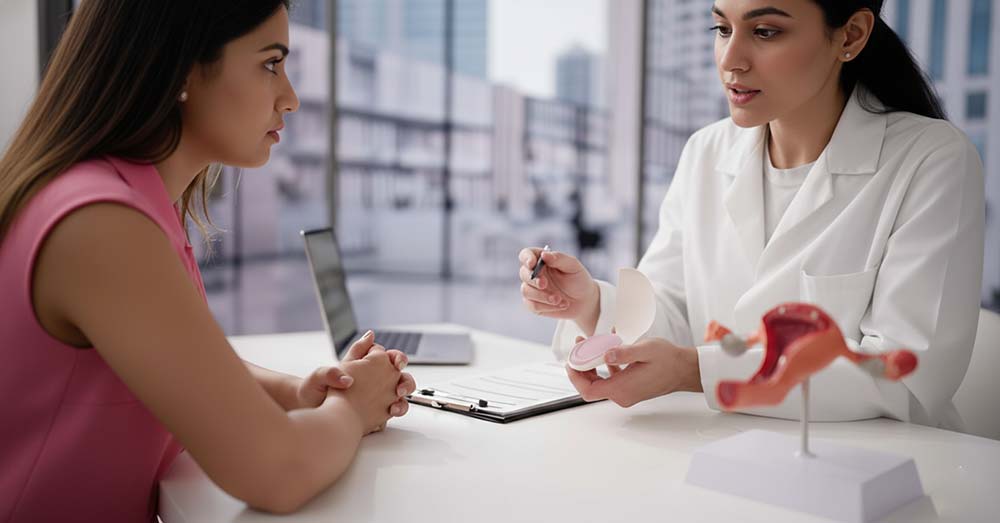 doctor counselling woman on contraception options
