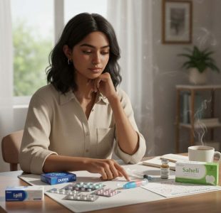 Indian woman tracking menstrual cycle app