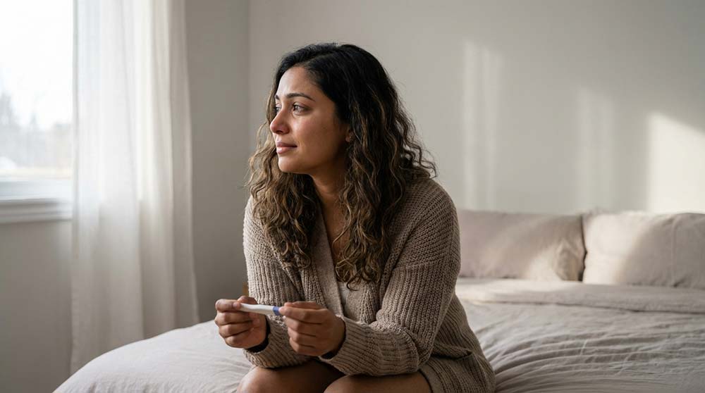 woman coping emotionally after miscarriage at home