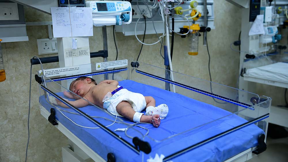 Preterm baby recovering under medical observation during neonatal follow-up care