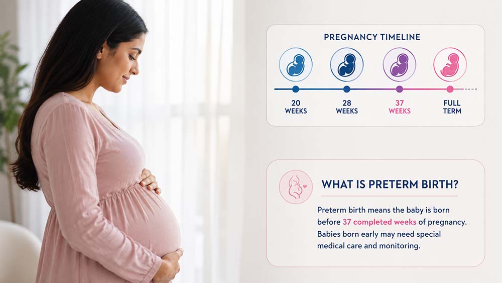 Pregnancy timeline showing gestational age and preterm birth definition.