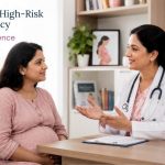 Pregnant woman receives personalised high-risk pregnancy guidance from obstetrician