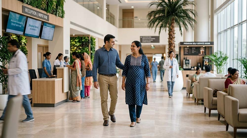 Confident couple leaving pregnancy consultation after reassuring medical guidance