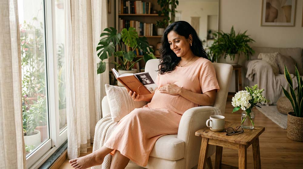 Pregnant woman planning healthy pregnancy after age thirty five