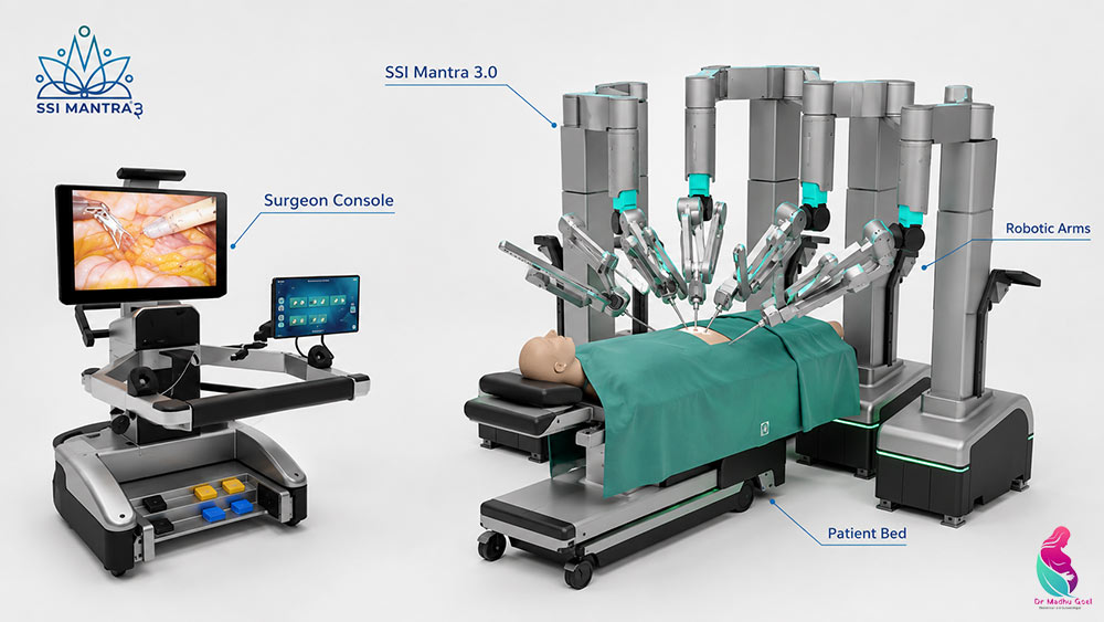 SSI Mantra 3.0 robotic gynaecology surgery system setup