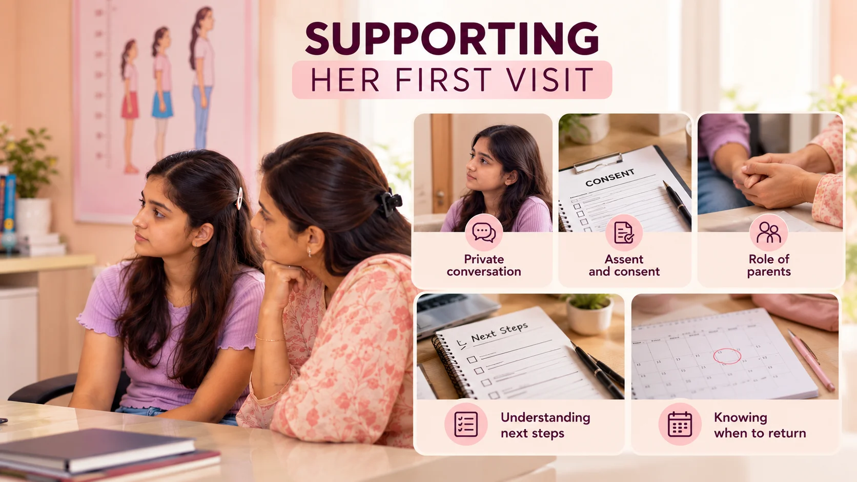 Infographic explaining privacy, consent, parental support, guidance and follow-up.